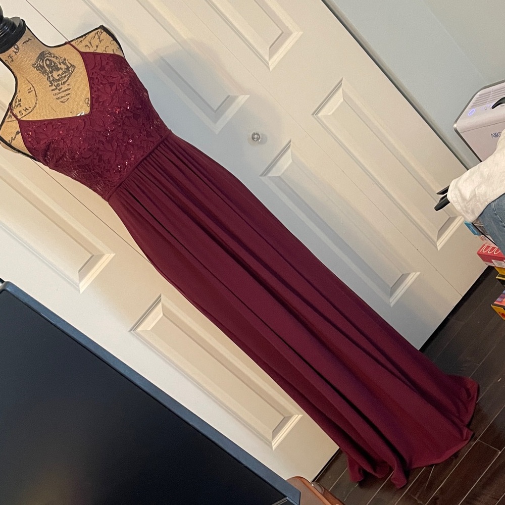 David's Bridal Merlot Maxi Dress